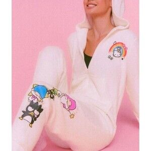 Hello Kitty & Friends x Forever 21 Fleece Hooded One Piece Jumpsuit Pajama Sz M